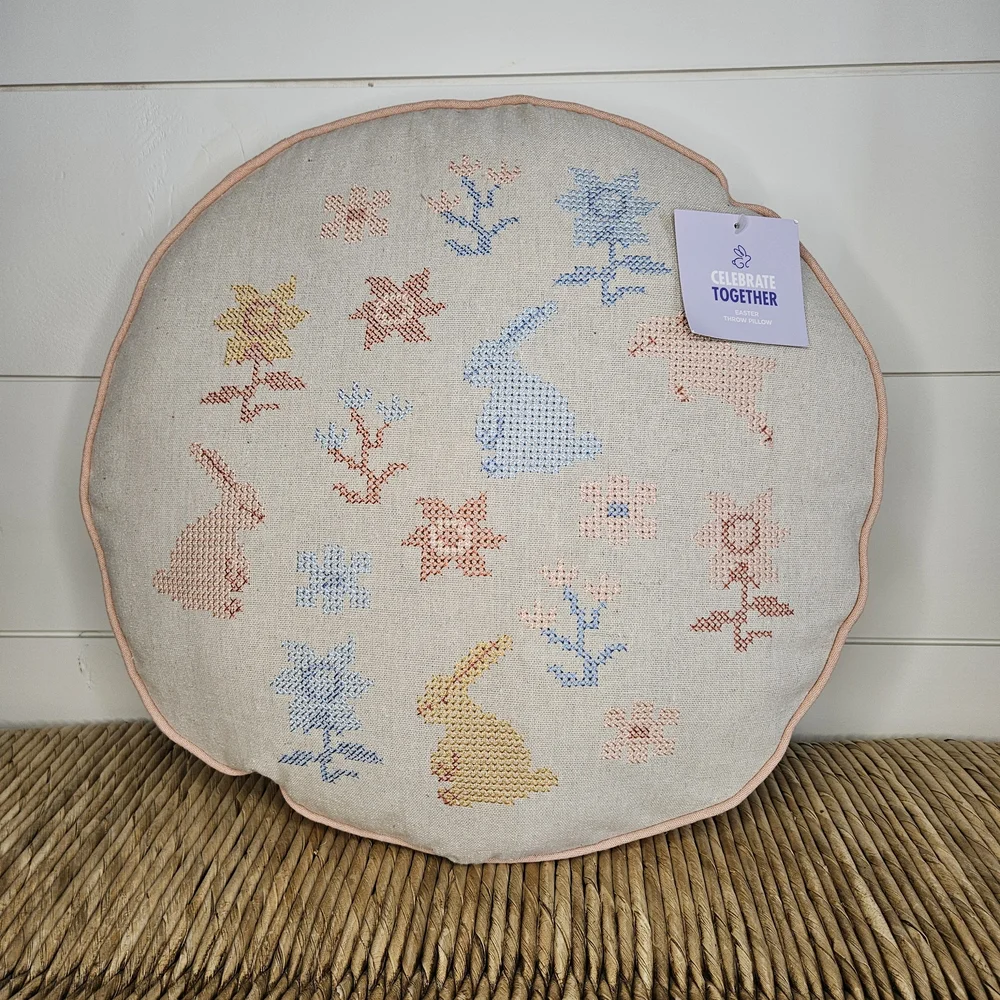 NWT Easter Bunny Cross Stitch Throw Pillow - Celebrate Together